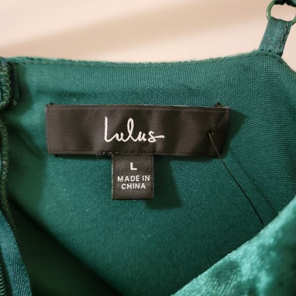Lulus NWT Living it‎ Luxe Taupe Velvet Tulip Mini Dress Emerald Green Size L - Picture 9 of 13